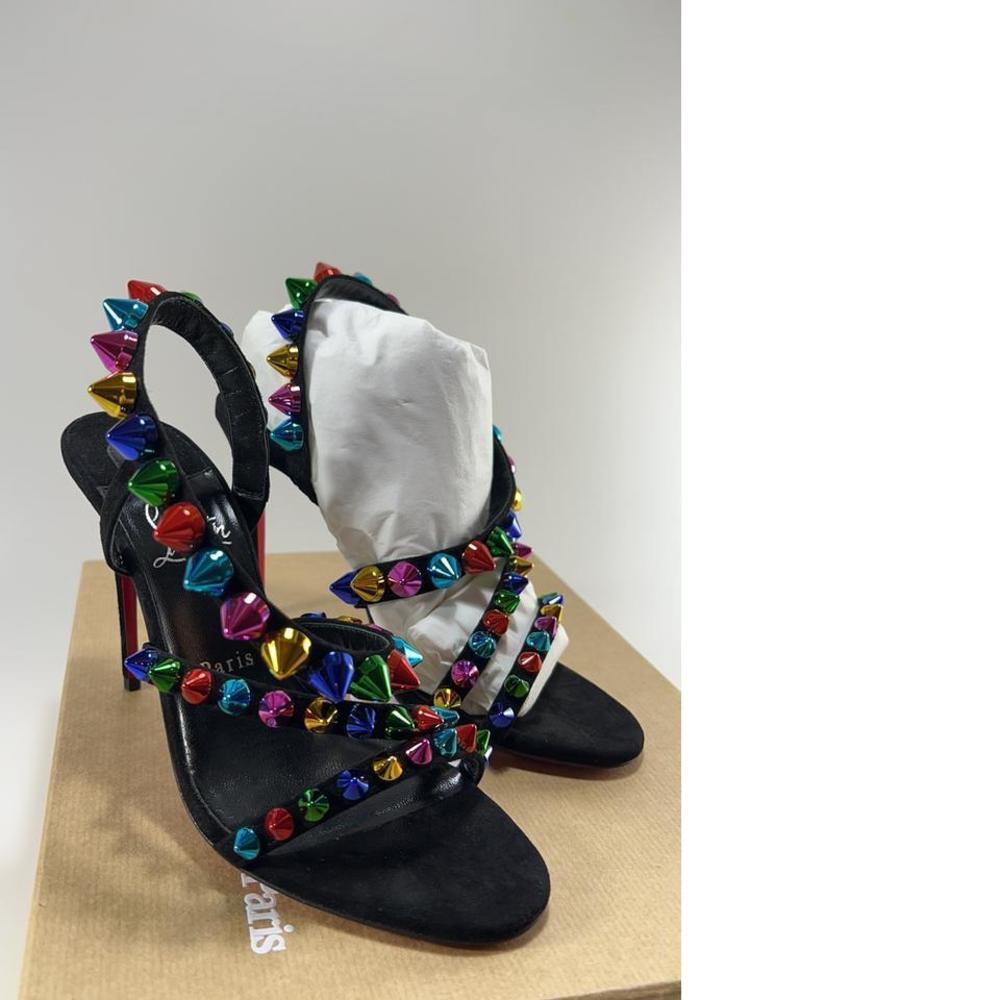 Black Rainbow Multi 100mm Spike Spikita Studded Suede Sandals E537